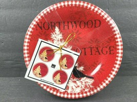 (4) 222 Fifth Northwood Cottage Dessert Plates Red Christmas Winter Cardinal NEW - £31.06 GBP
