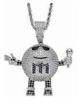 M&amp;M Lab Iced Out Pendant Diamond Silver 14k Chain - £23.24 GBP