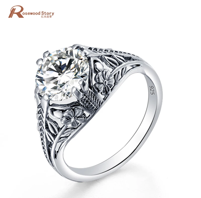 Fashion Jewelry Soild 925 Sterling Silver White Cubic Zircon Cocktail Ring Vinta - £39.65 GBP