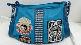 Betty Boop Handbag Purse 2012 Rhinestone W/ Embroidered Patches Turquoise Blue - £78.85 GBP