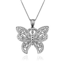 White Gold Filigree Butterfly Midsize Pendant Necklace - £146.25 GBP+