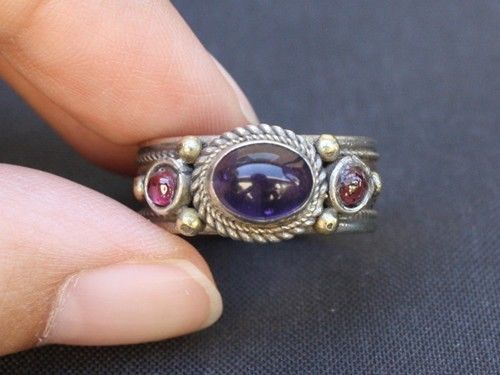 Solid Adjustable Tibetan 3-color Copper Amethyst Garnet 3 Gemstone Dotte... - $8.86