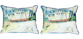 Pair of Betsy Drake Old Boat Large Indoor Outdoor Pillows 16x20 - £71.21 GBP