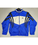 Adidas Jacket Adult M Windbreaker Blue White Zip Striped 90&#39;s Colorblock... - $62.35