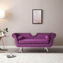 61&quot; Width Modern Accent Velvet Upholstered Loveseat Settee Nailhead Purple - £285.31 GBP