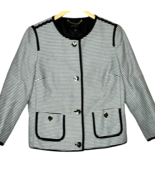 Talbots Jacket Womens Size 8 Button Up Black &amp; White Stripe Tweed Lined ... - $263.08 MXN