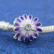 2021 Spring Release 925 Sterling Silver Purple Daisy Flower Charm With E... - £13.00 GBP