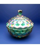 Whitehall Iridescent Candy Dish &amp; Lid Indiana  Green Carnival Glass Orig... - £38.29 GBP