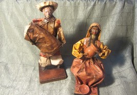 Papier Mache South American Figurines Man and Women, Hand Crafted Statues - $45.00