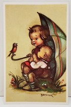 Alfred Mainzer Hummel Like Sweet Little Children with Bird Umbrella Postcard H20 - £1.96 GBP