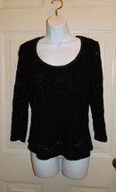 Baranda Black 3/4 Sleeve Blouse with Cut Out Design &amp; Sheer Arms Size Me... - $5.99