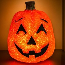 Halloween Melted Popcorn Plastic Light Up Jack-o-Lantern Pumpkin 10in Corded - £18.83 GBP