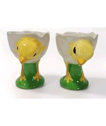 Vtg Ceramic BABY CHICK Hand Painted Egg Cups 2pc Easter Spring Hatching ... - $16.78