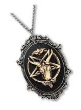 Antiqued Goat Head Satanic Baphomet Cameo Bone on Black In - $47.83