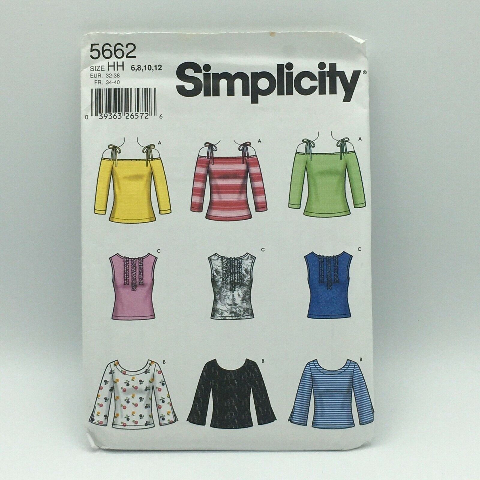 Simplicity 5662 Size HH 6, 8, 10, 12 Uncut Misses Knit Tops Pattern - $10.00