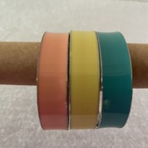 Vintage Enamel BRACELETS Stackable Silver Tone Bangle Pastel Colors Set ... - $11.97