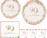 90Th Birthday Napkins And Plates For Women Rose Gold Floral Party Decora... - $38.94