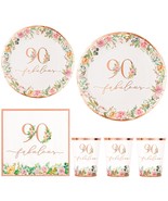 90Th Birthday Napkins And Plates For Women Rose Gold Floral Party Decora... - £32.10 GBP