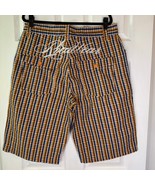 Rocawear Plaid Seersucker Shorts 38 Orange Navy Hip Hop Streetwear Y2K - $39.99
