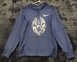Nike Hoodie Mens Small Navy 100% Polyester Long Sleeve Pockets Logo Draw... - $22.48
