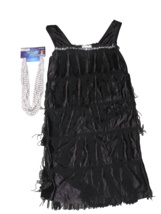 Black Fringed Flapper Dress Costume &amp; Necklace Roaring 20s Woman Size S - £11.47 GBP