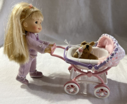 Only Hearts Dollhose Li&#39;l Kids Stroller Set 4&quot; Girl Mini Teddybear Baby Bottle - £15.78 GBP