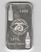 Coca-Cola Bottling Company Rockwood, Tennessee 75 Years 999 Silver Coin Ingot - $108.90