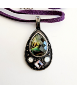 Vintage Teardrop Pendant Necklace Acrylic/Resin Inlay Handmade Jewelry M... - $14.99