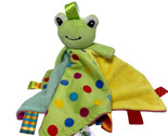 CongErle Patchwork Plush  Green Frog Rattle Silky Satin Ribbon Tags Lovey - £10.10 GBP