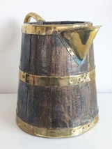 Antique Victorian Coopered Brass &amp; Wood Cider Jug / Pitcher, English Tavern - £86.41 GBP