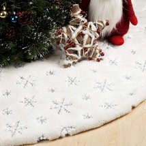 48 Inches Christmas Tree Skirt, White And Silver Christmas Tree Mat, Snowy White - £28.46 GBP