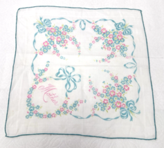 Vintage Cotton Hankie Mother w Floral Garlands and Bows 12 inch - $10.40