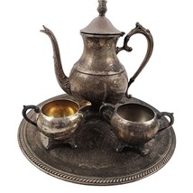 F B Rogers 4 Piece Tea Service Set Silver Plated Tray Creamer Sugar Tea Pot - £53.56 GBP