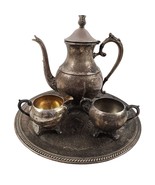 F B Rogers 4 Piece Tea Service Set Silver Plated Tray Creamer Sugar Tea Pot - £56.05 GBP