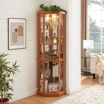 Dark Oak Corner Lighted Glass Curio Cabinet - Display Case for Living Room - $5,044.31 MXN