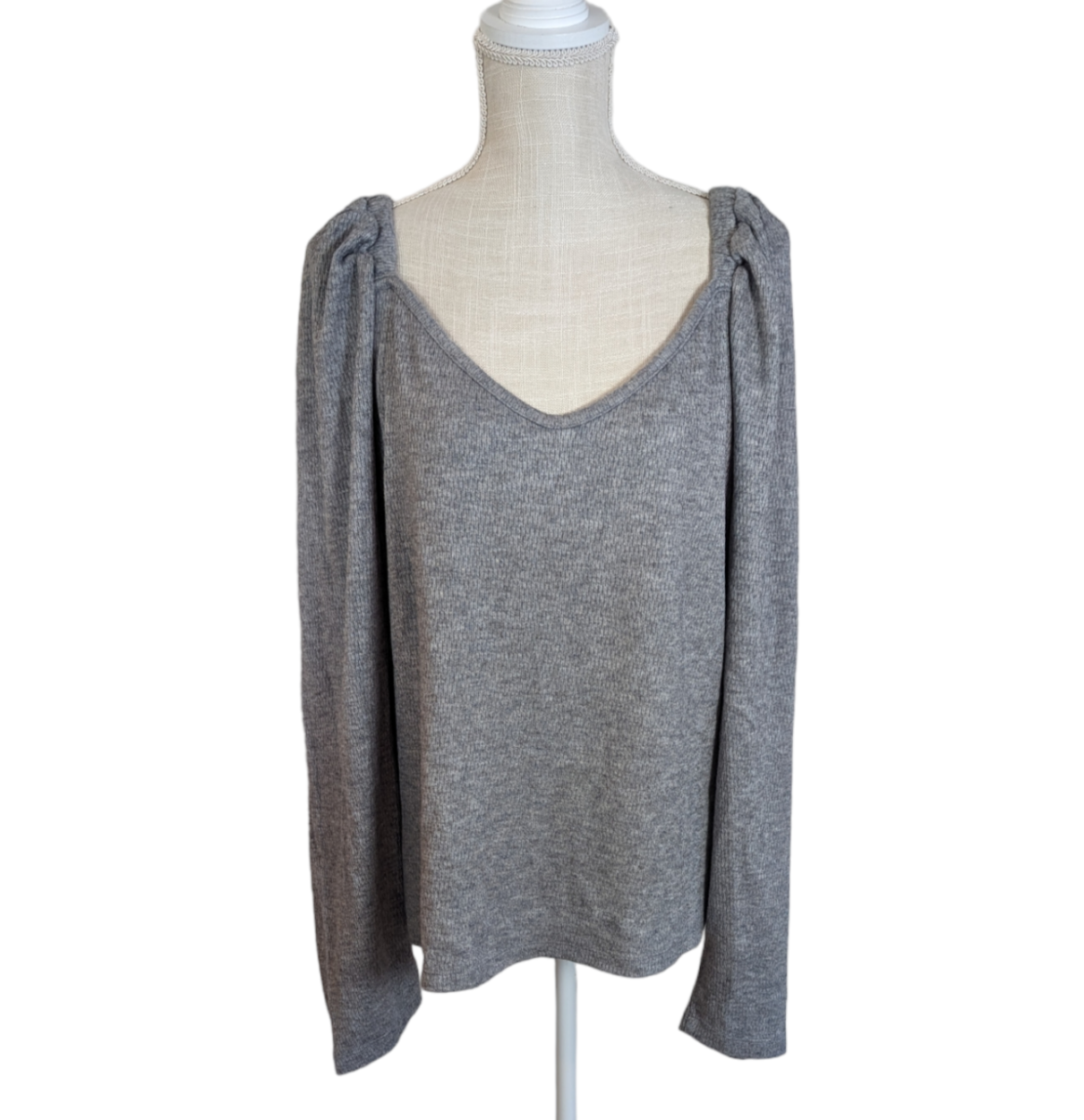 Primary image for a.n.a Women's Gray Textured Knit Sweetheart Neck Long Sleeve Top SZ 2X