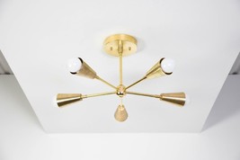 Mid Century Industrial Sputnik pinwheel Gold Hanging 5 Light Modern Chandelier - £84.64 GBP