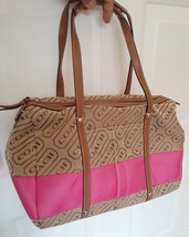 Coach Signature Lozenge Handbag Purse Canvas Satchel Pink Stripe Style # H0832 - £40.05 GBP