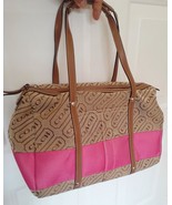 Coach Signature Lozenge Handbag Purse Canvas Satchel Pink Stripe Style #... - £39.36 GBP