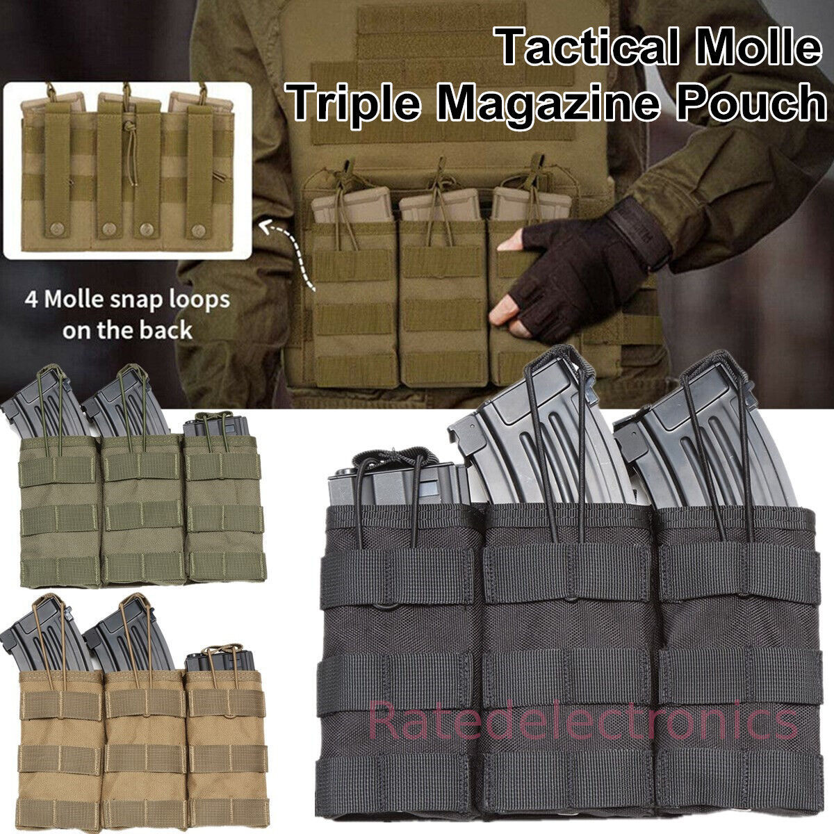 Tactical Molle Tripple Magazine Nylon Open Pouch Top 5.56 .223 Rifle Mag... - $13.99