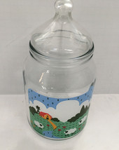 vintage glass canister storage container with cute farm sheep country de... - $369.94 MXN