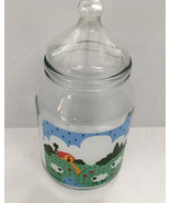 vintage glass canister storage container with cute farm sheep country de... - $369.94 MXN