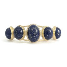 Vintage 1960&#39;s Oval Blue Lapis Lazuli Bangle Bracelet 12K Yellow Gold, 2... - £2,388.54 GBP