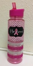 BRAND NEW &quot;BELIEVE&quot; PINK PRINTED RHINESTONE WATER BOTTLE, FREE SHIPPING - $8.56