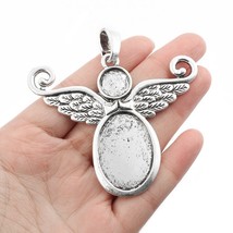 2Pcs Tibetan Silver Large Angle Wings Feather Charms Cabochon Base Settings Blan - £13.83 GBP