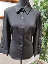Covington Women&#39;s Black Polyester Long Sleeve Collared Button Up Top Size L/G - £17.98 GBP