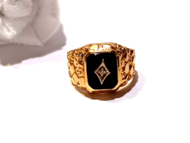 Men&#39;s Diamond Black Onyx &amp; 10K Yellow Gold Nugget Ring - £694.58 GBP