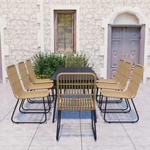  Dining Set Oak and black Poly rattan, powder-coated steel, glass - $2,184.89 CAD