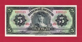 MEXICO Cinco 5 Pesos 1969 UNC Gypsy Note (Serie &quot;BGQ&quot;) - (Pick-60j.2) Prefix B - £6.14 GBP
