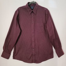 Dockers Mens Dress Shirt Size L Long Sleeve Button Down Burgundy &amp; Grey Stripes - £12.00 GBP